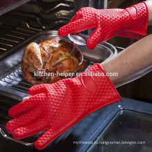 La cocina al por mayor del diseño de encargo que cocina los guantes resistentes resistentes al calor del Bbq del silicón / el guante del Bbq del horno de la parrilla del silicón / el mitón del horno